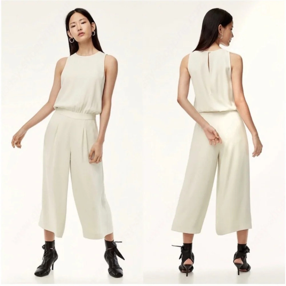 Aritzia Babaton Belmondo Jumpsuit Silvertip Sleeveless crew neck ivory size 00